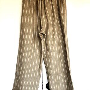 ESKANDAR CASHMERE LINEN BLEND BEIGE STRIPE TROUSERS SIZE: 0